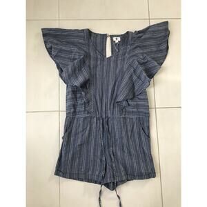 Mudpie Isla Romper Striped Ruffle Sleeve Drawstring